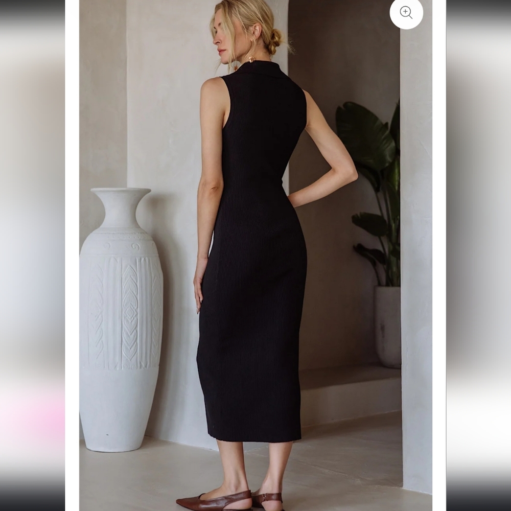 Boutique Skies Are Blue Ribbed Gold Button Midi Dress Black Small Miami O'clock - Picture 2 of 13